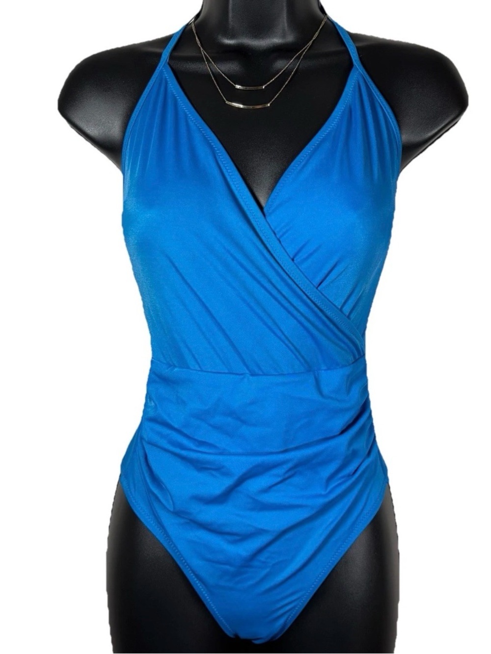 J. Crew Bright Blue Halter Wrap One-Piece Swimsuit
